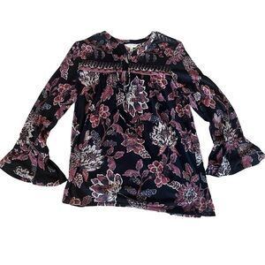 Lucky Brand Black Print Boho Top Size S